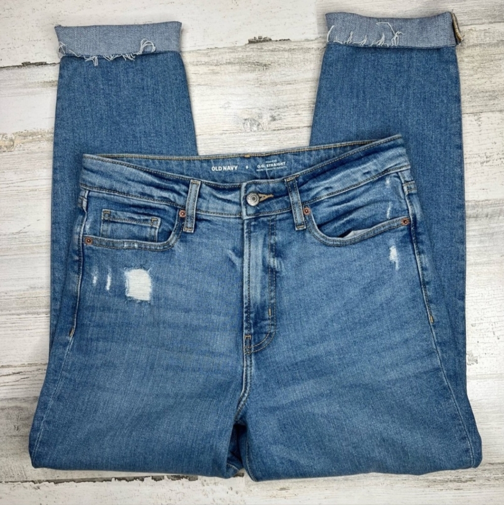 Old Navy O.G. High-Rise Curvy Straight Distressed Light Wash Jeans Women's 8 EUC